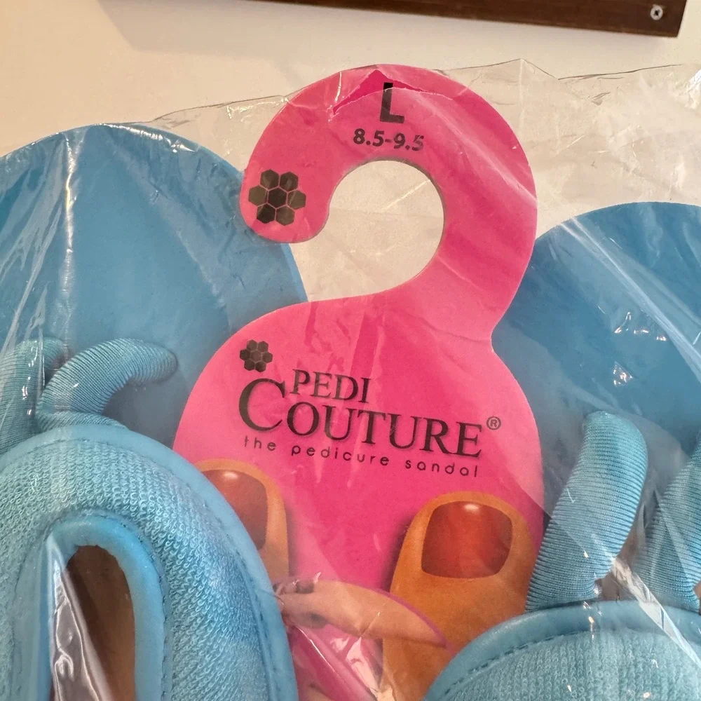 NWT Pedi Couture‎ Pedicure Sandals Blue Toe Separator Flip Flops Size L 8.5-9.5